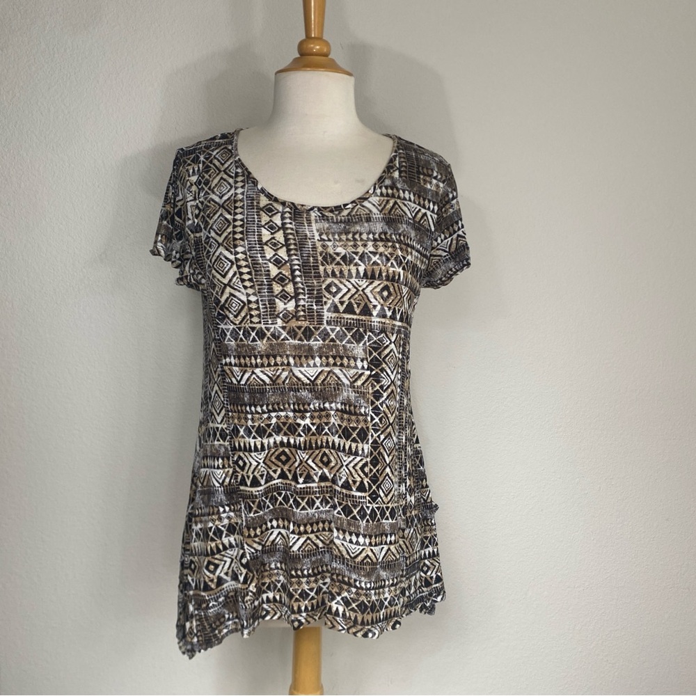 3/$25 Cable & Gauge Women's Brown Aztec Print Tunic T-Shirt Size Large Casual